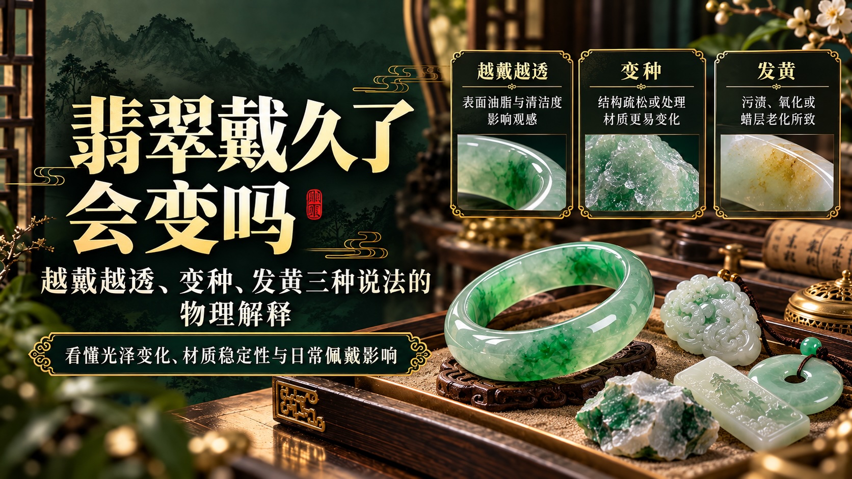 翡翠戴久了会变吗:越戴越透、变种、发黄三种说法的物理解释
