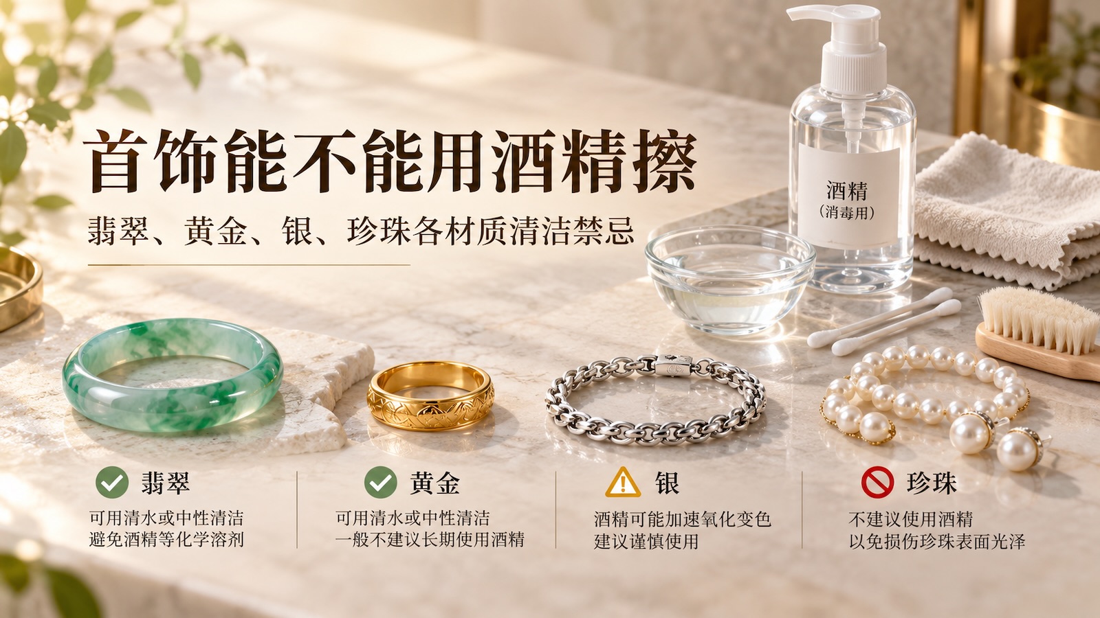 首饰能不能用酒精擦:翡翠、黄金、银、珍珠各材质清洁禁忌